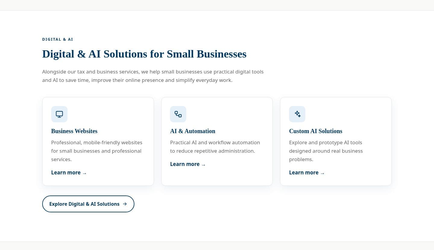 Castleknock Tax Digital and AI Solutions section and enquiry form